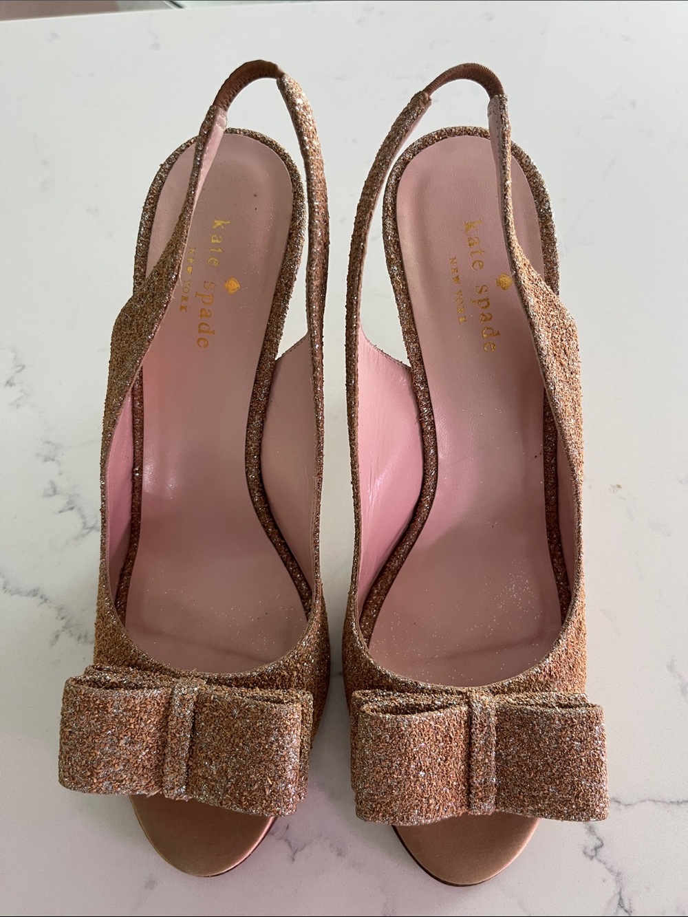 kate spade Glitter Pink Bow Slingback Peep-Toe Heels